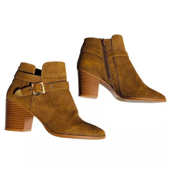 Aldo Womens Faux Leather Brown Western Ankle Embellished Buckle Boots Size 7.5 - Picture 2 of 7